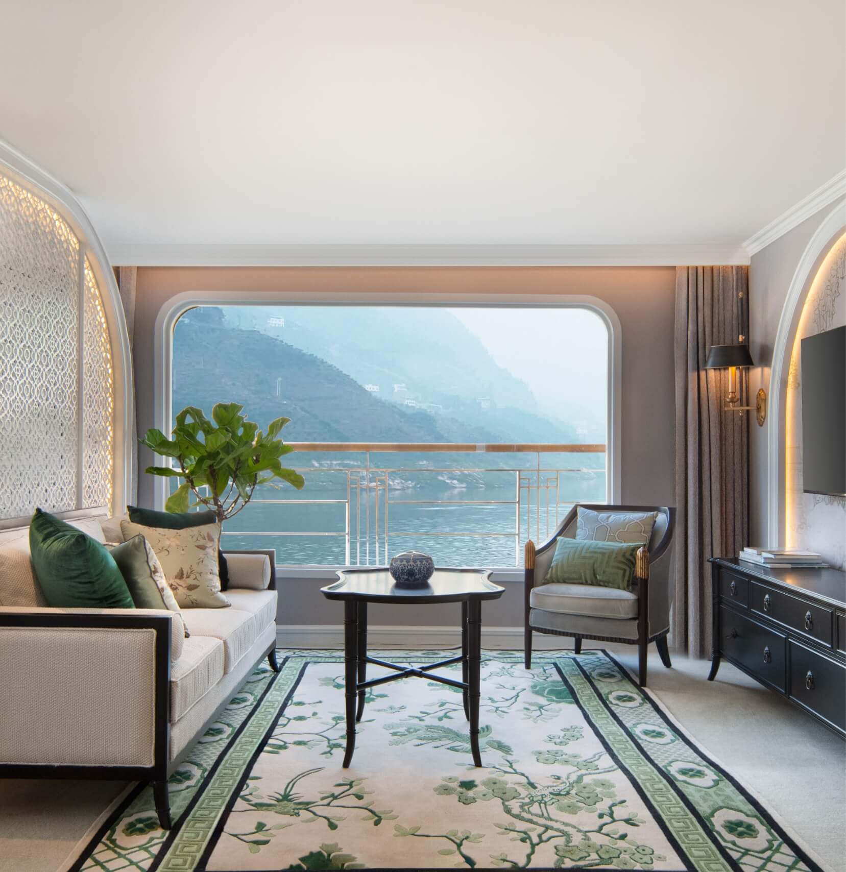 Spacious Celebrity Suite aboard Yangzi Explorer with private terrace and sitting area 03