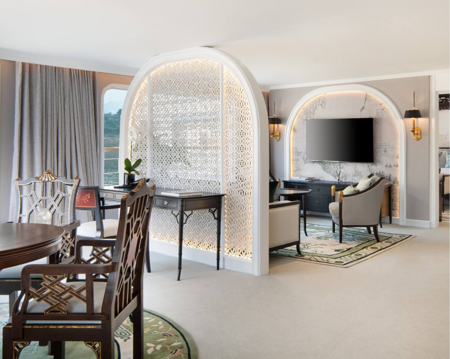 Spacious Celebrity Suite aboard Yangzi Explorer with private terrace and sitting area (m)